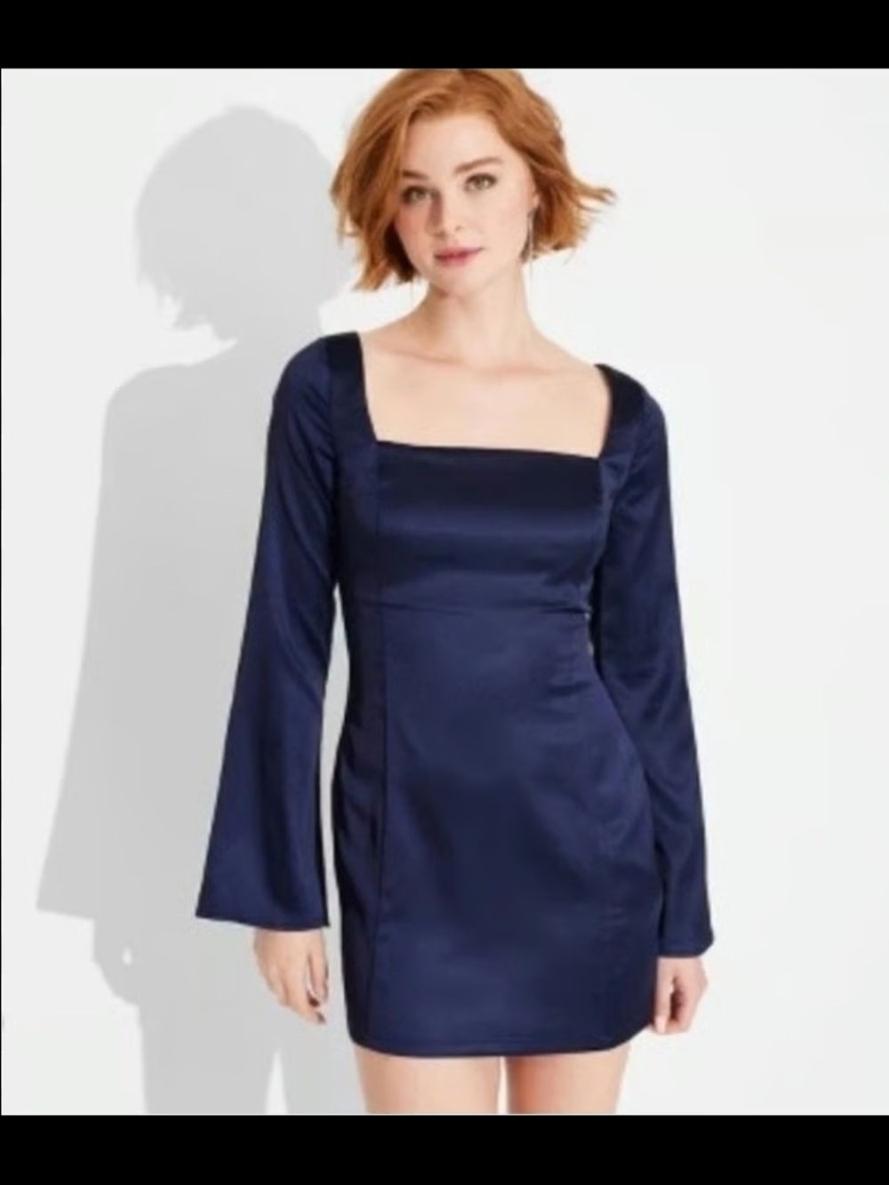 wild fable Navy Satin Square-Neck Mini Dress